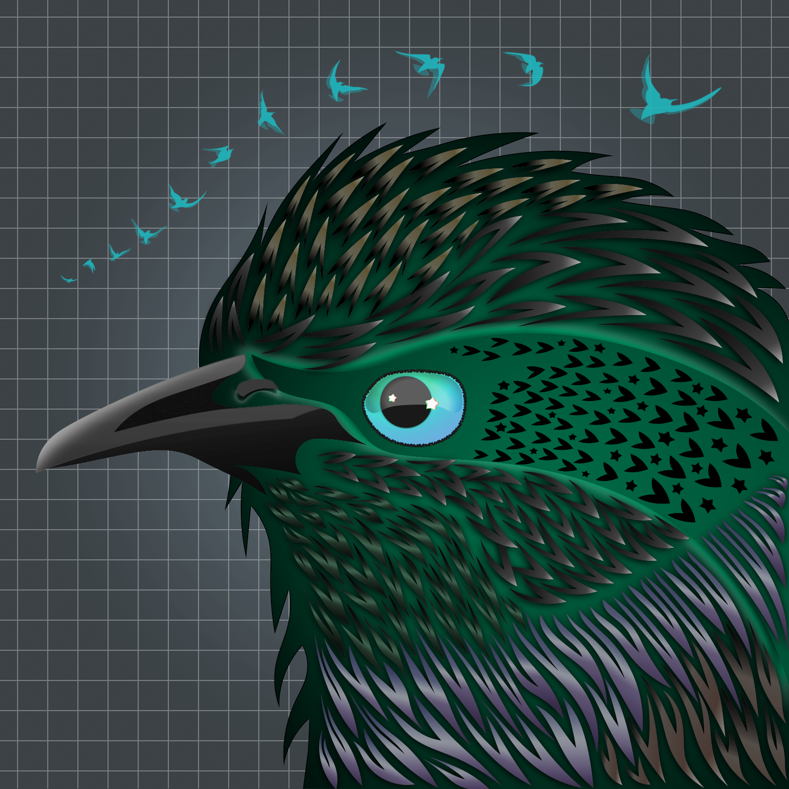 A hybridized viersion of a starling in complied from random parts of other starlings.