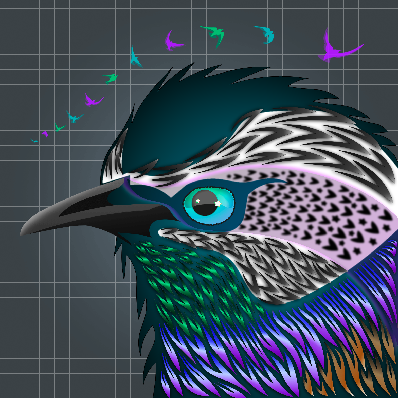 A hybridized viersion of a starling in complied from random parts of other starlings.